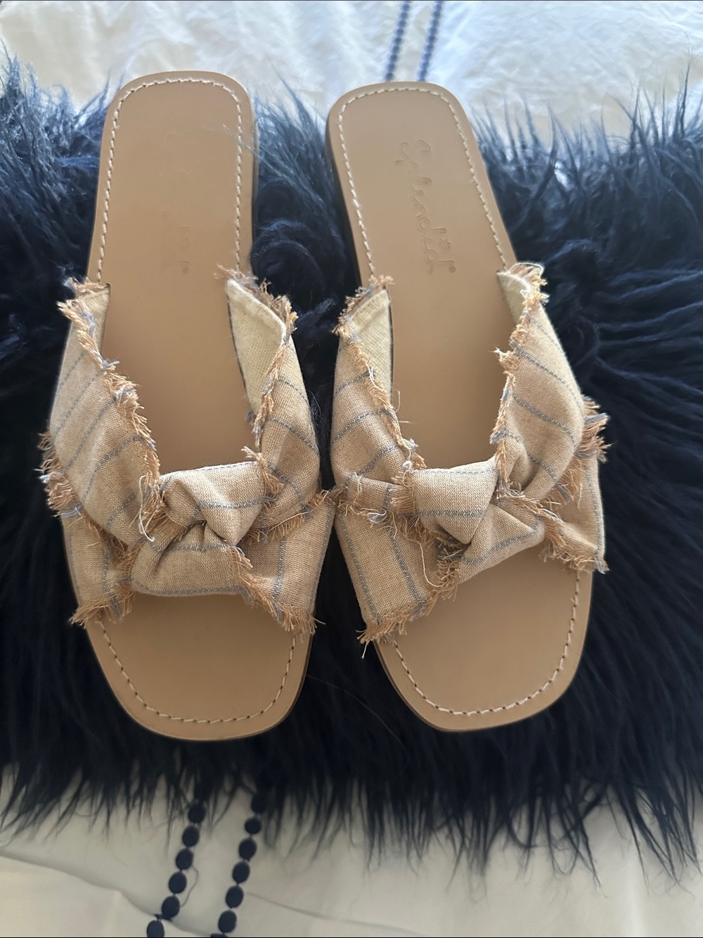 Splendid Tan Frayed Knot Slide Sandals